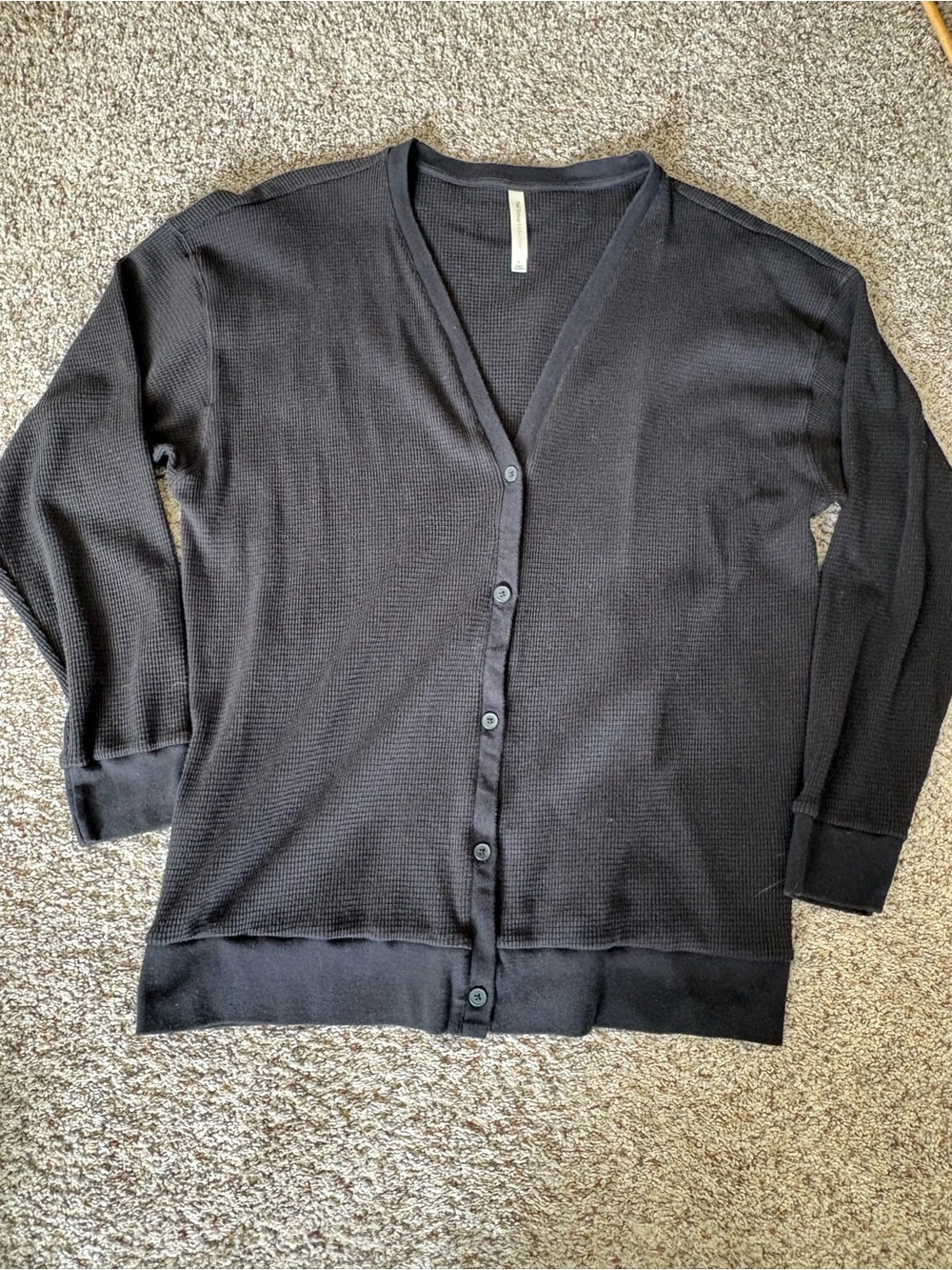 Aritzia Babylon Black Women's Waffle Button Down Cardigan Sweater